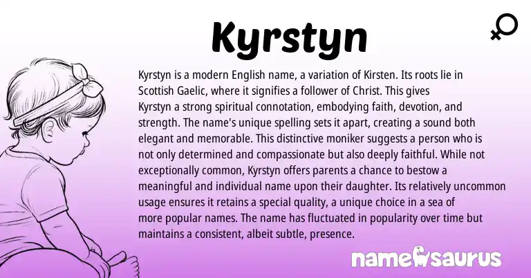 Infographic about Kyrstyn name meaning, Kyrstyn is a name from Scottish, Gaelic, English origin(s).