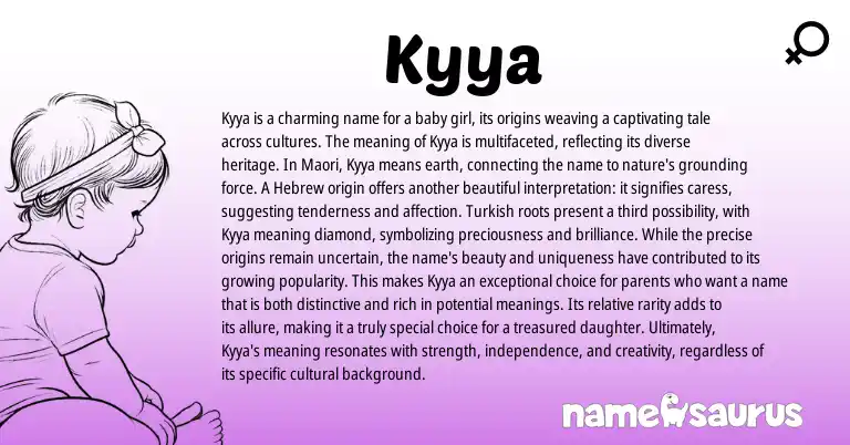 Infographic about Kyya name meaning, Kyya is a name from Turkish, Hebrew, Maori origin(s).