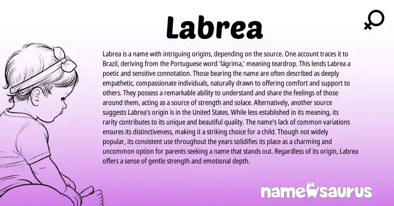 Infographic about Labrea name meaning, Labrea is a name from Portuguese origin(s).