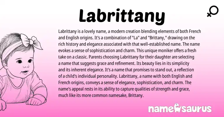 Infographic about Labrittany name meaning, Labrittany is a name from French, English origin(s).