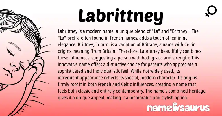 Infographic about Labrittney name meaning, Labrittney is a name from French, Celtic, American origin(s).