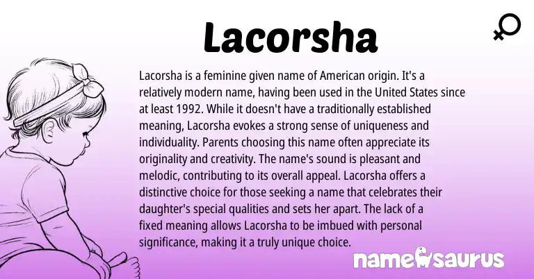 Infographic about Lacorsha name meaning, Lacorsha is a name from American origin(s).
