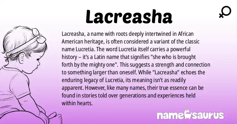 Infographic about Lacreasha name meaning, Lacreasha is a name from African American origin(s).