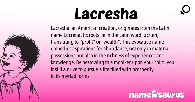 Infographic about Lacresha name meaning, Lacresha is a name from Latin, American origin(s).