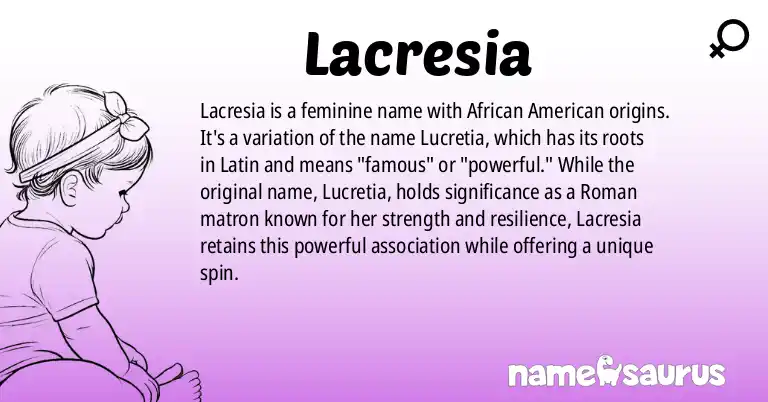 Infographic about Lacresia name meaning, Lacresia is a name from African American origin(s).