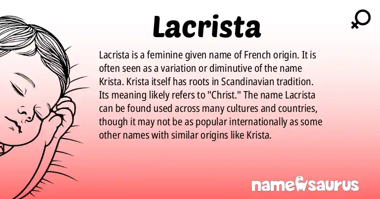 Infographic about Lacrista name meaning, Lacrista is a name from N/A origin(s).