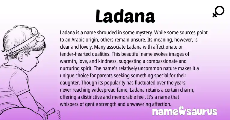 Infographic about Ladana name meaning, Ladana is a name from Arabic origin(s).