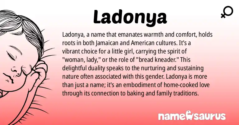 Infographic about Ladonya name meaning, Ladonya is a name from Jamaican, American origin(s).