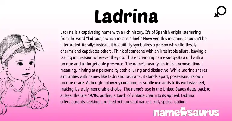 Infographic about Ladrina name meaning, Ladrina is a name from Spanish origin(s).