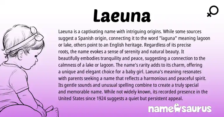 Infographic about Laeuna name meaning, Laeuna is a name from Spanish origin(s).