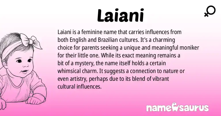 Infographic about Laiani name meaning, Laiani is a name from English, Brazilian origin(s).