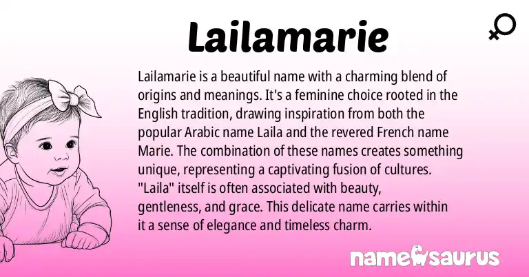 Infographic about Lailamarie name meaning, Lailamarie is a name from English origin(s).