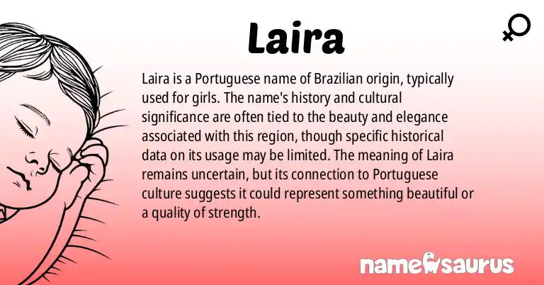 Infographic about Laira name meaning, Laira is a name from Portuguese (Brazilian) origin(s).