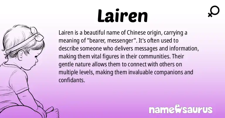 Infographic about Lairen name meaning, Lairen is a name from Chinese origin(s).