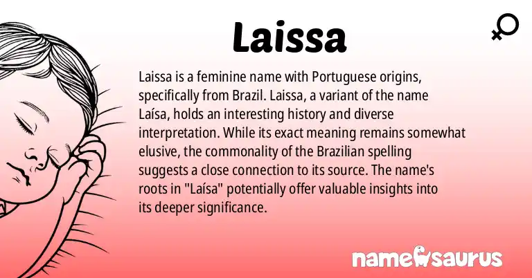 Infographic about Laissa name meaning, Laissa is a name from Portuguese (Brazilian) origin(s).