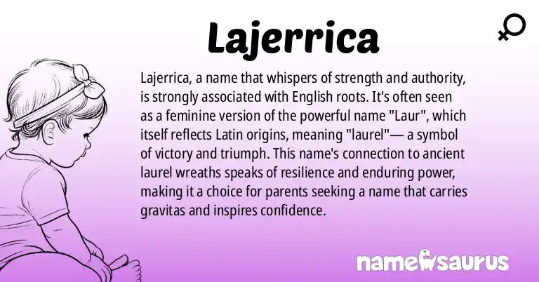 Infographic about Lajerrica name meaning, Lajerrica is a name from English origin(s).