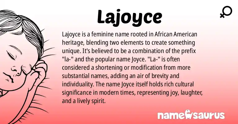 Infographic about Lajoyce name meaning, Lajoyce is a name from African American origin(s).