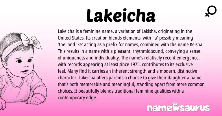Infographic about Lakeicha name meaning, Lakeicha is a name from American origin(s).