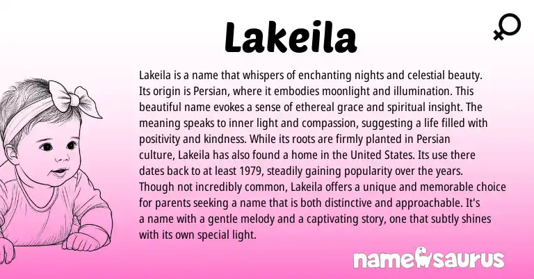 Infographic about Lakeila name meaning, Lakeila is a name from Persian origin(s).