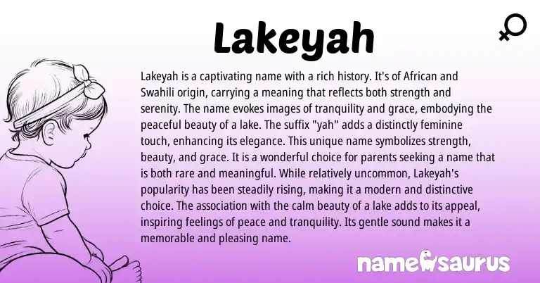 Infographic about Lakeyah name meaning, Lakeyah is a name from African, Swahili origin(s).