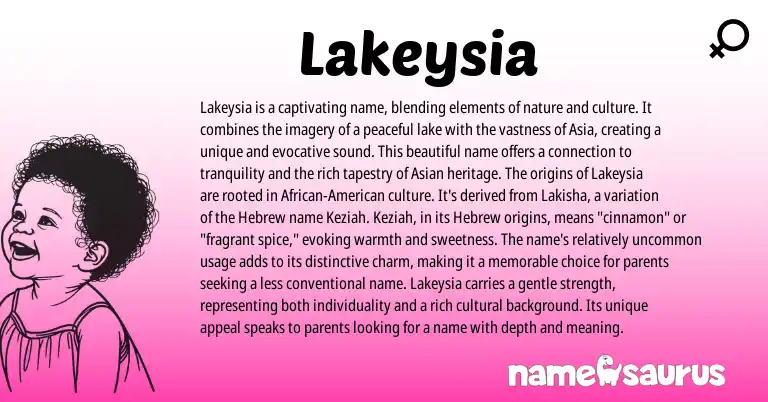 Infographic about Lakeysia name meaning, Lakeysia is a name from Other origin(s).