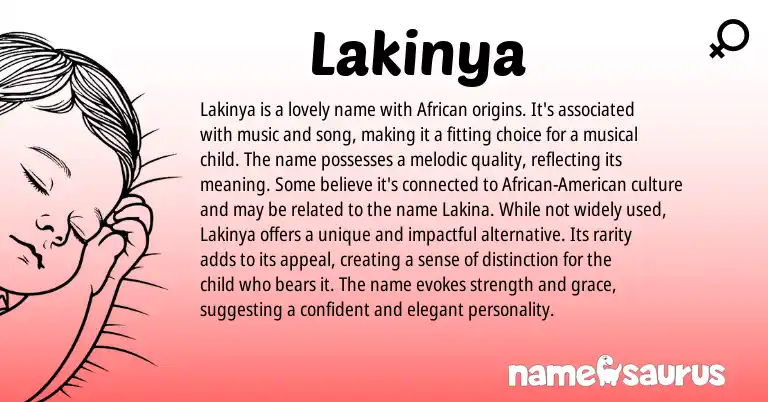 Infographic about Lakinya name meaning, Lakinya is a name from African origin(s).