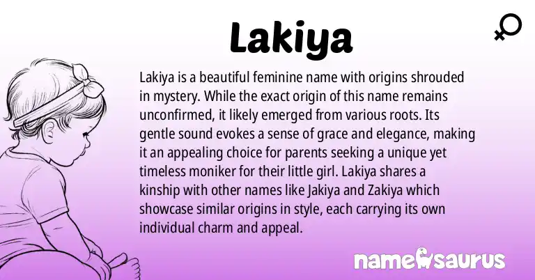 Infographic about Lakiya name meaning, Lakiya is a name from N/A origin(s).
