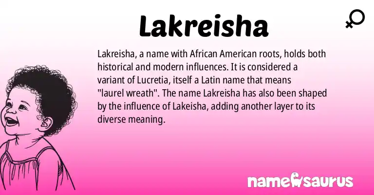 Infographic about Lakreisha name meaning, Lakreisha is a name from African American origin(s).