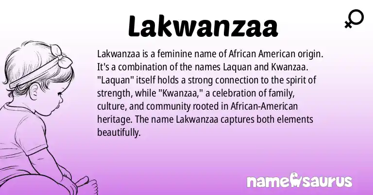 Infographic about Lakwanzaa name meaning, Lakwanzaa is a name from African American origin(s).