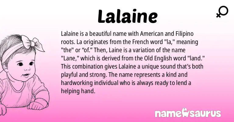 Infographic about Lalaine name meaning, Lalaine is a name from American, Filipino origin(s).
