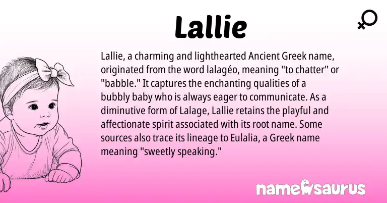 Infographic about Lallie name meaning, Lallie is a name from Ancient Greek, Greek origin(s).