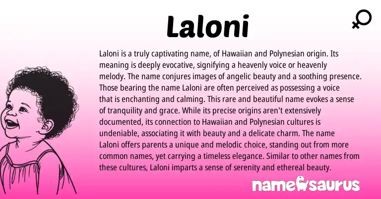 Infographic about Laloni name meaning, Laloni is a name from Hawaiian origin(s).