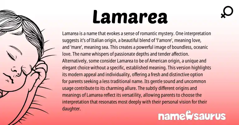 Infographic about Lamarea name meaning, Lamarea is a name from Italian, Spanish origin(s).