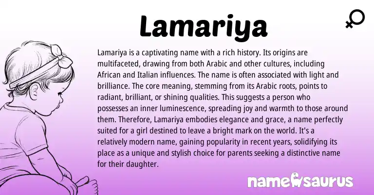 Infographic about Lamariya name meaning, Lamariya is a name from Arabic origin(s).