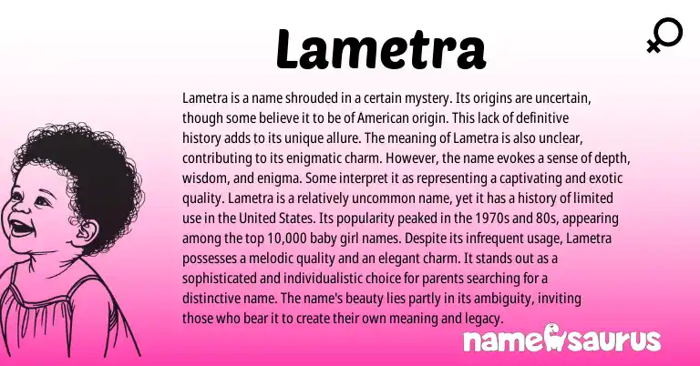 Infographic about Lametra name meaning, Lametra is a name from Other origin(s).