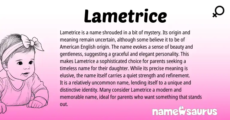 Infographic about Lametrice name meaning, Lametrice is a name from Other origin(s).