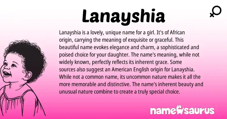 Infographic about Lanayshia name meaning, Lanayshia is a name from African origin(s).
