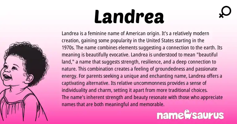 Infographic about Landrea name meaning, Landrea is a name from English, American origin(s).