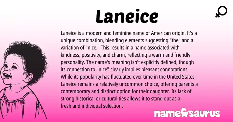 Infographic about Laneice name meaning, Laneice is a name from American origin(s).