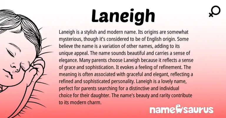 Infographic about Laneigh name meaning, Laneigh is a name from English origin(s).