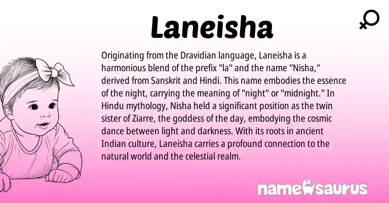 Infographic about Laneisha name meaning, Laneisha is a name from Indian, Sanskrit, Hindi, Hindu origin(s).