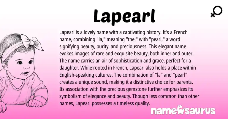 Infographic about Lapearl name meaning, Lapearl is a name from French, English origin(s).