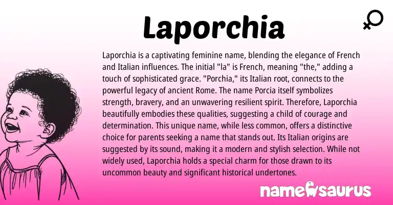 Infographic about Laporchia name meaning, Laporchia is a name from French, Italian, Roman, American origin(s).