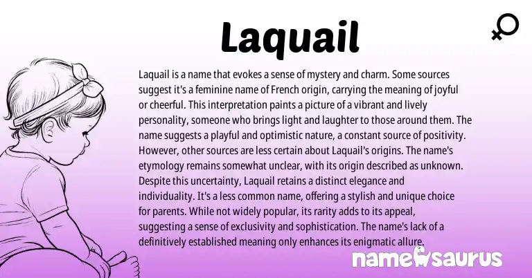 Infographic about Laquail name meaning, Laquail is a name from French, American origin(s).