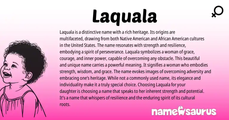 Infographic about Laquala name meaning, Laquala is a name from American origin(s).