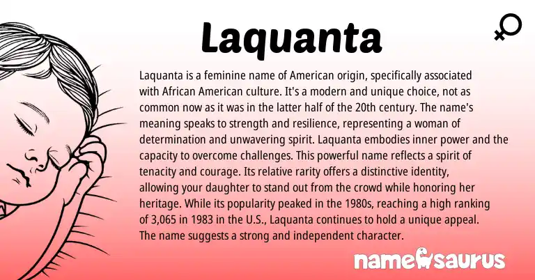 Infographic about Laquanta name meaning, Laquanta is a name from American origin(s).