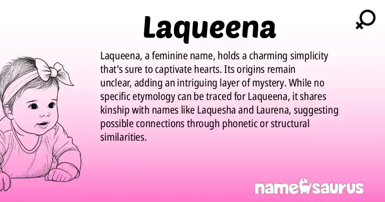 Infographic about Laqueena name meaning, Laqueena is a name from N/A origin(s).