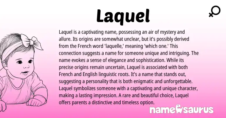 Infographic about Laquel name meaning, Laquel is a name from French origin(s).