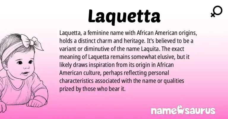 Infographic about Laquetta name meaning, Laquetta is a name from African American origin(s).