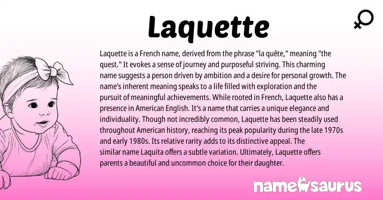 Infographic about Laquette name meaning, Laquette is a name from French origin(s).